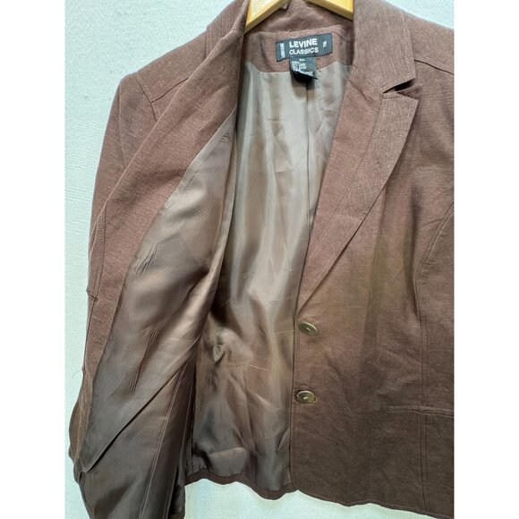 Larry Levine Women's Linen Blazer Size 20W Brown Two Button Belted Stretch - Picture 8 of 13